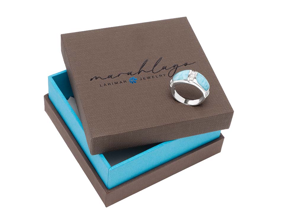 Inlay ring with larimar and white topaz by Marahlago