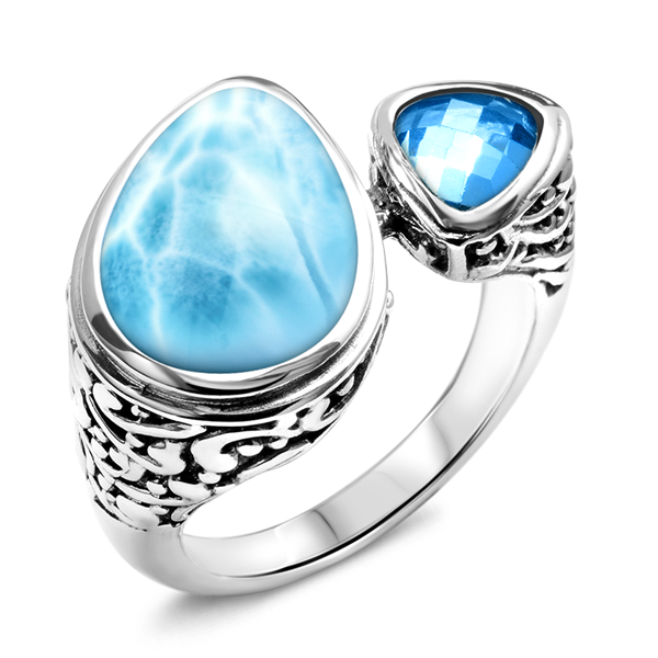 Marahlago Azure ring with genuine Larimar and sterling silver