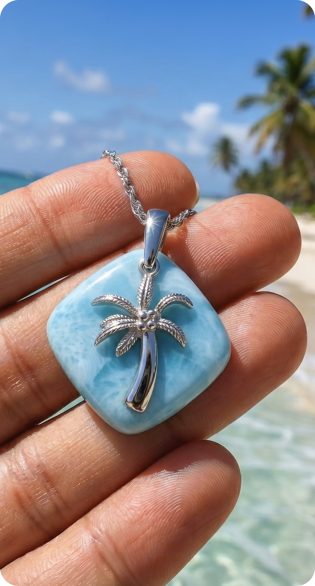 Larimar palm tree pendant