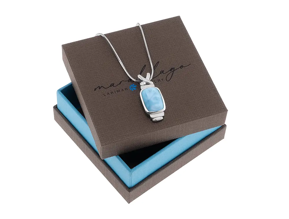 Larimar Rectangle Necklace Modern Sterling Silver