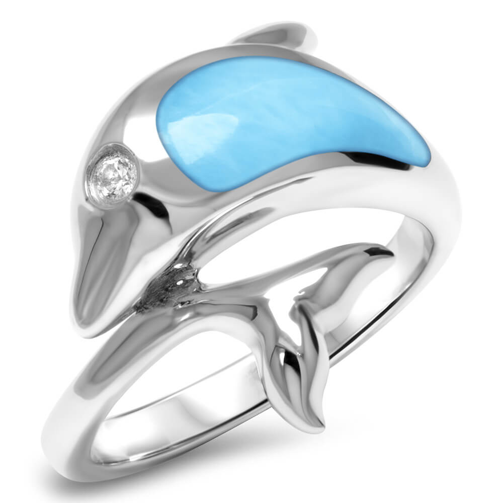 Marahlago Dolphin ring with genuine Larimar and sterling silver