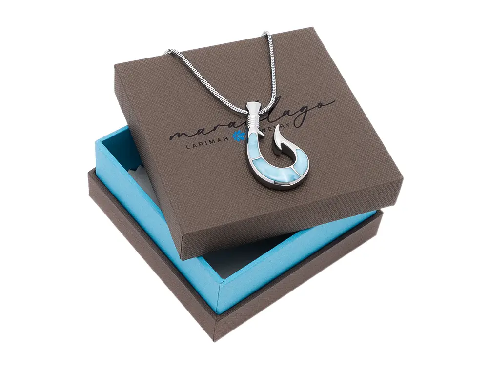 Larimar Fish Hook Necklace Sterling Silver Nautical   Marahlago Sterling Silver and Larimar Fish Hook Pendant Necklace main image 0