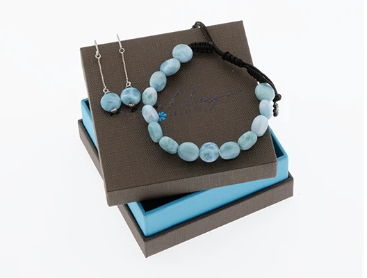 Larimar Jewelry set, bead bracelet and dangle earrings by