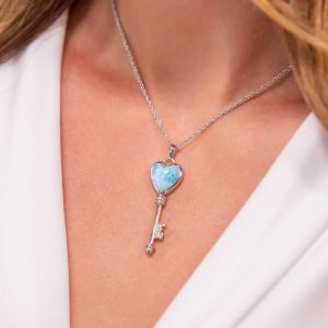 meaning of a key necklace with larimar gemstone