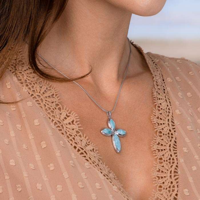 sterling silver cross necklace with larimar