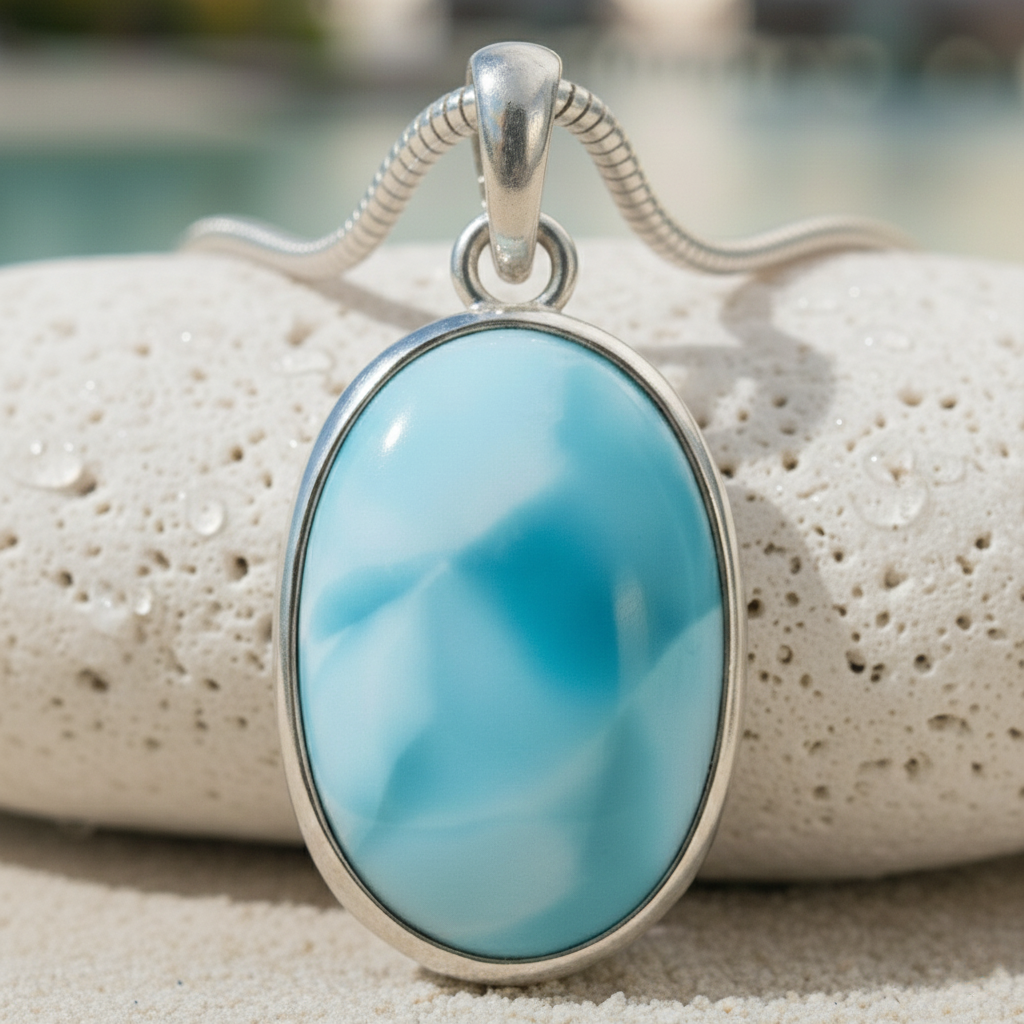 Larimar Oval Sterling Silver Necklace Pendant Marahlago