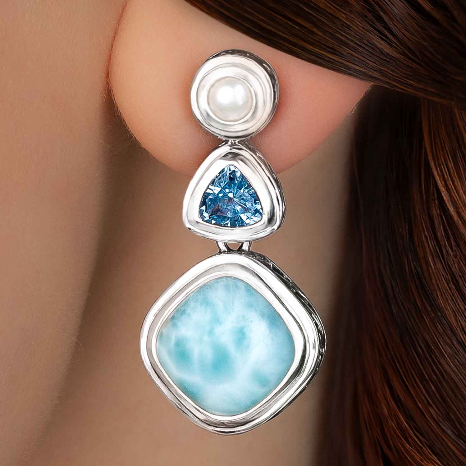 Antique style Earrings in silver with larimar