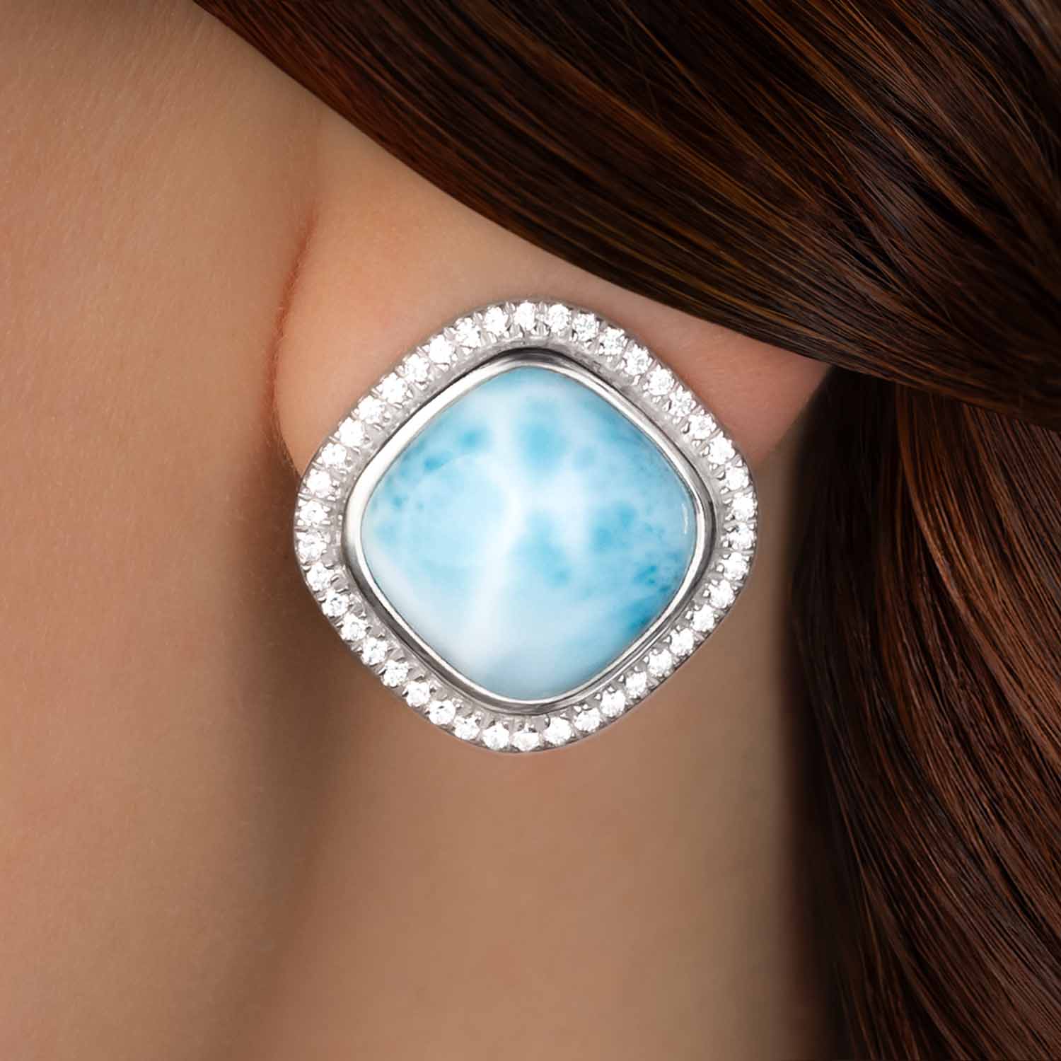 Big Stud Earrings with larimar and sapphires by Marahlago 