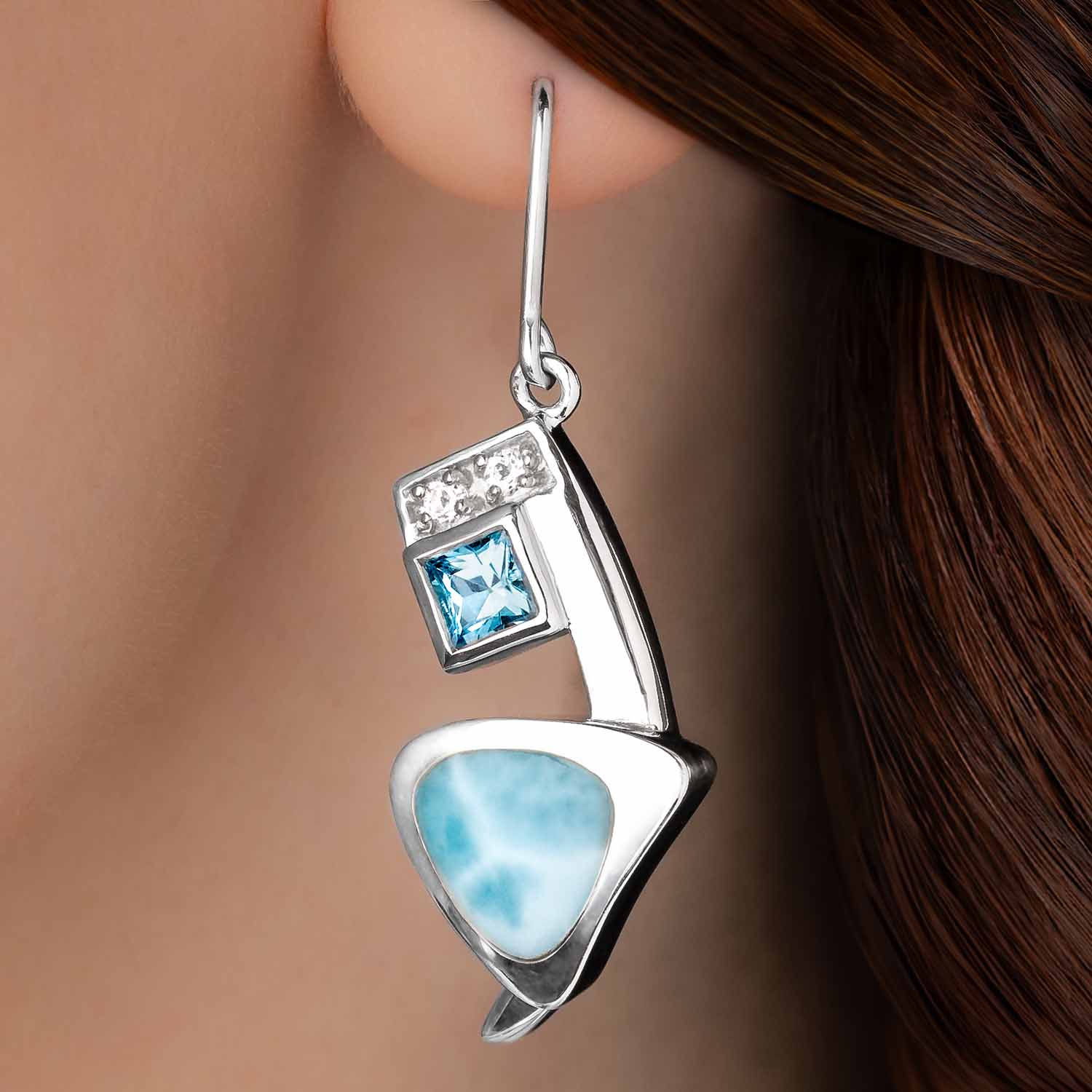 Designer Earrings with topaz and larimar  by marahlago