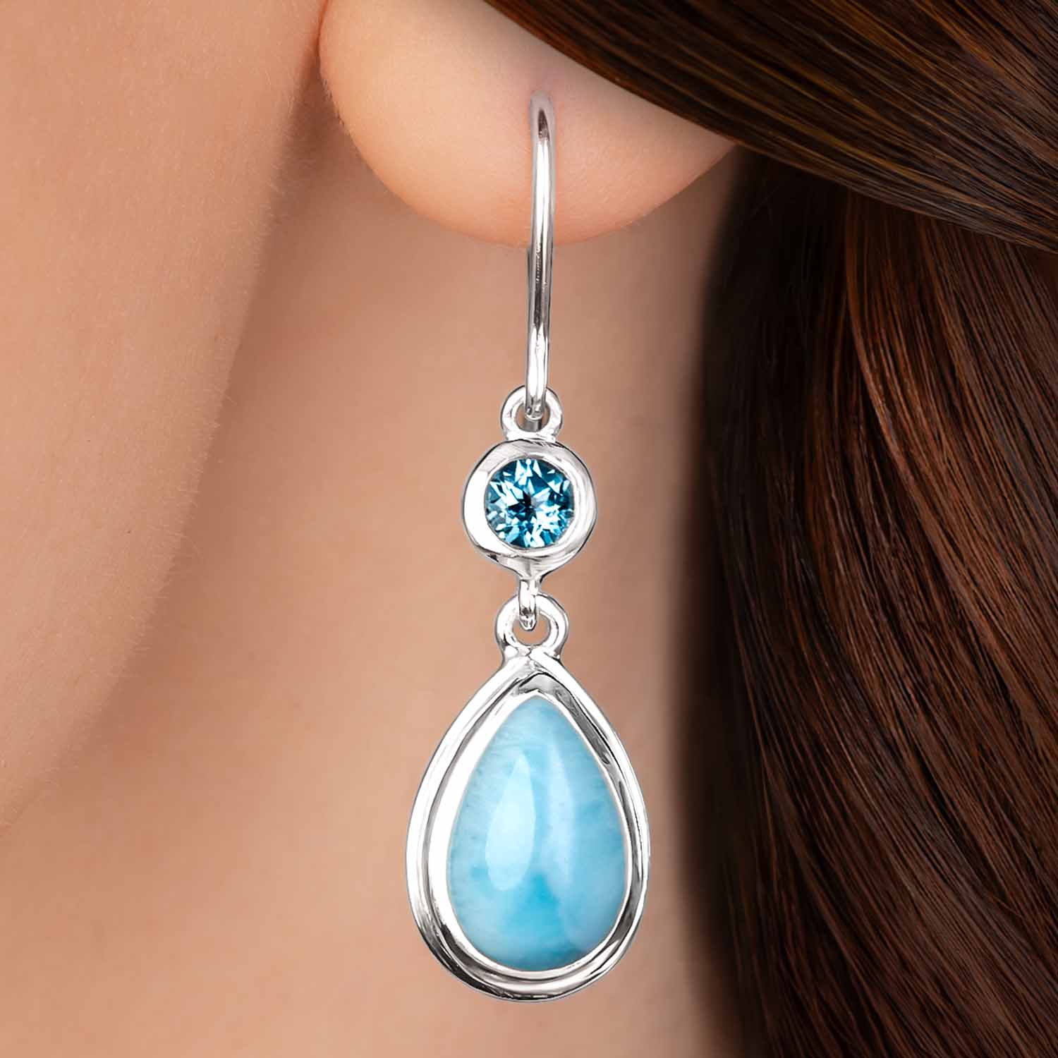Blue topaz Earrings in Silver with larimar by marahlago