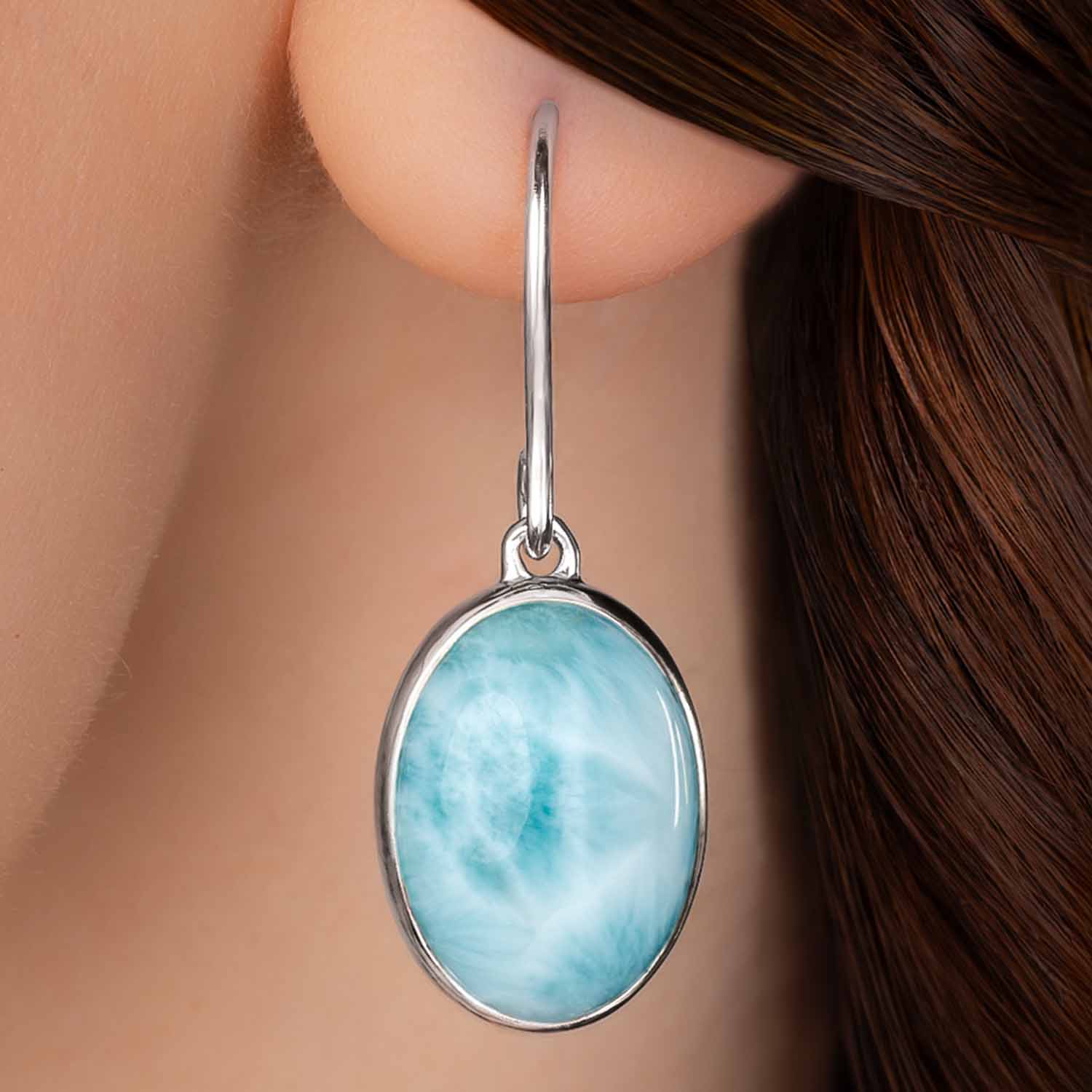 Oval Earrings in silver with larimar by marahlago