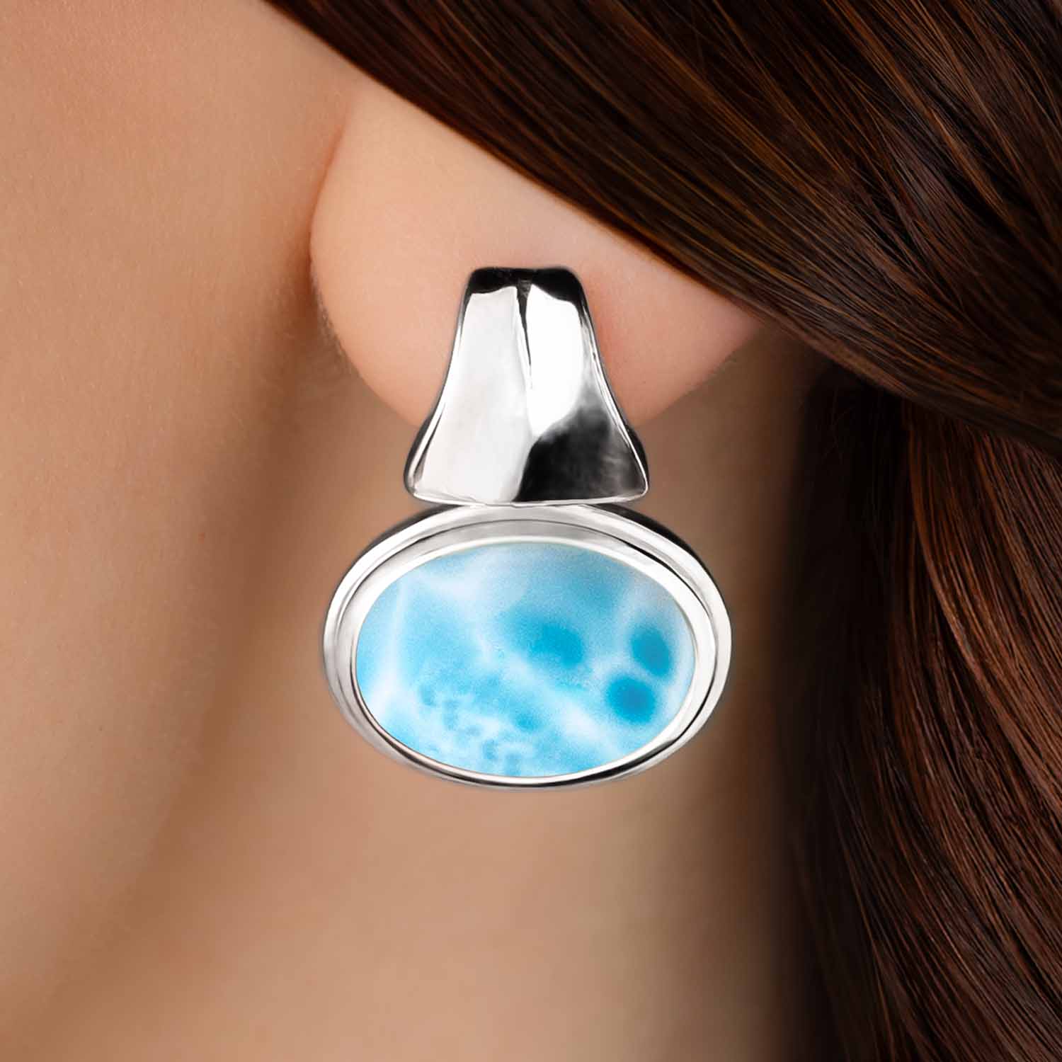 Large Stud larimar Earings Earrings in silver by marahlago