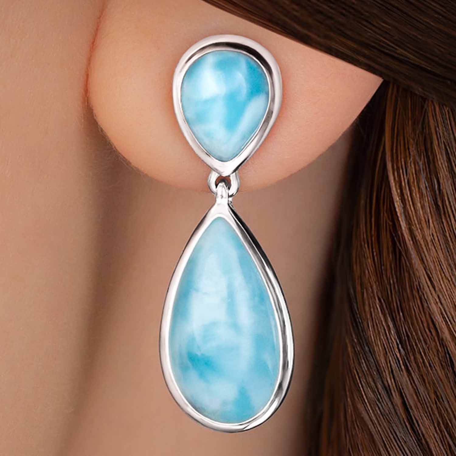 Pear Earrings in silver and larimar by marahlago Jewelry