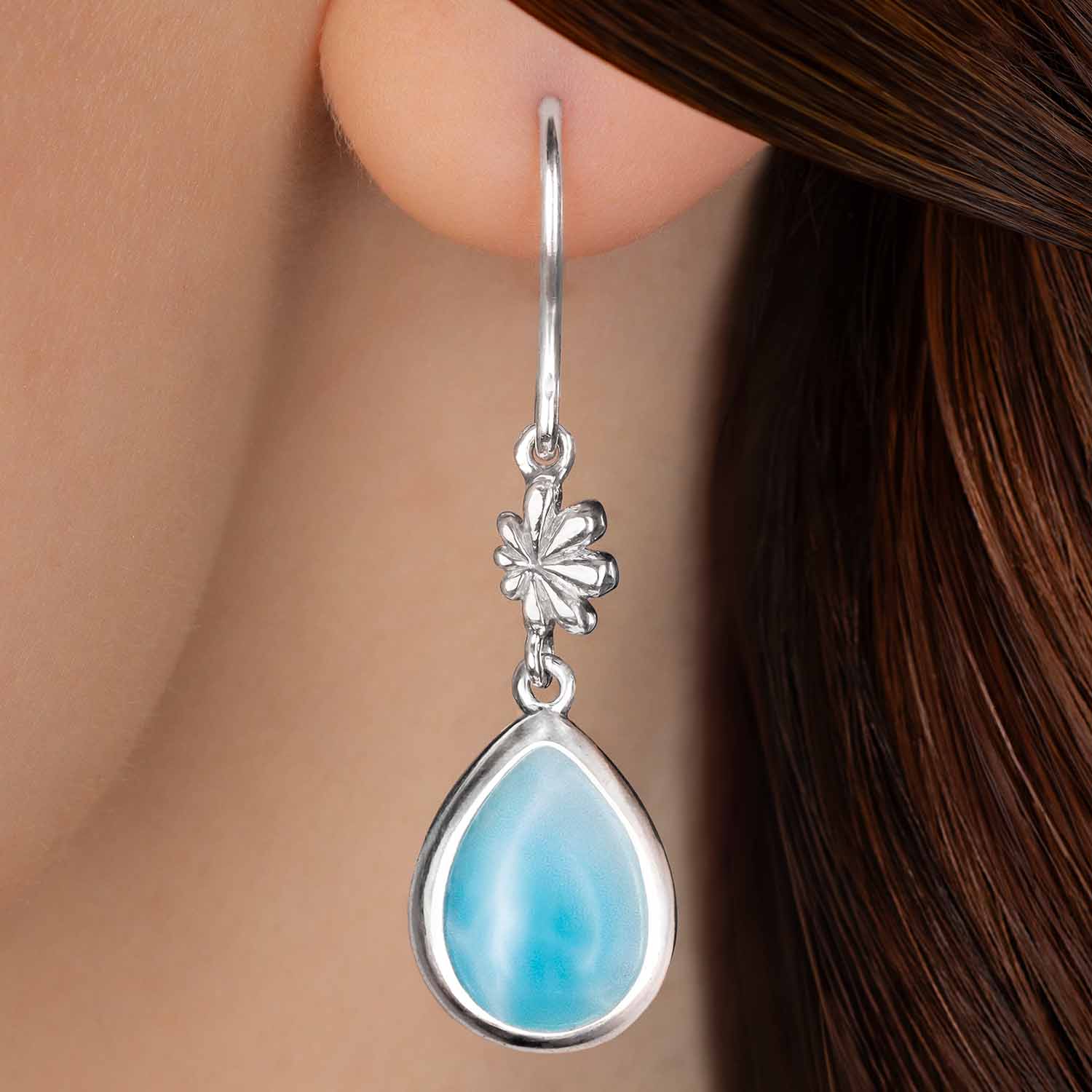 Sterling Silver ML Logo Wire Earrings Marahlago Jewelry pear Gemstone larimar