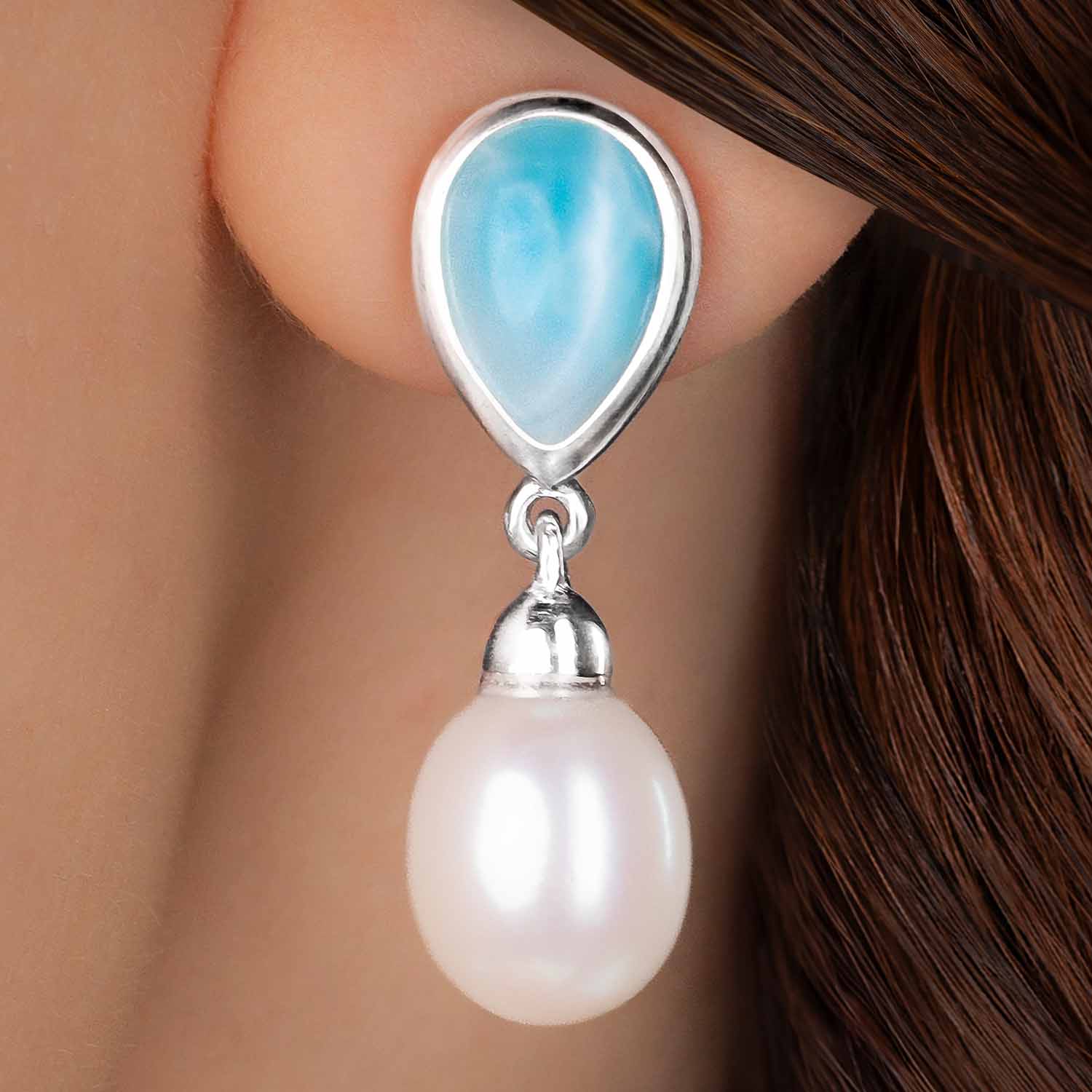 Pearl Earrings With Larimar by marahlago