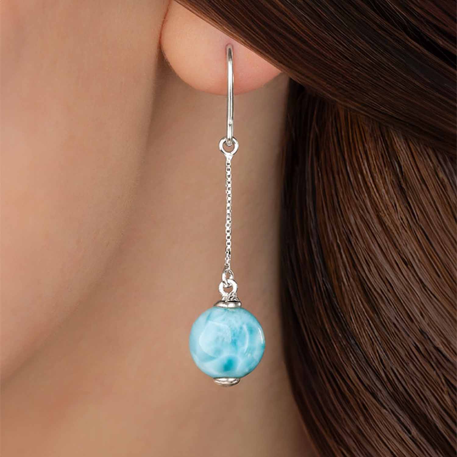Dangle Earring in sterling silver with larimar 