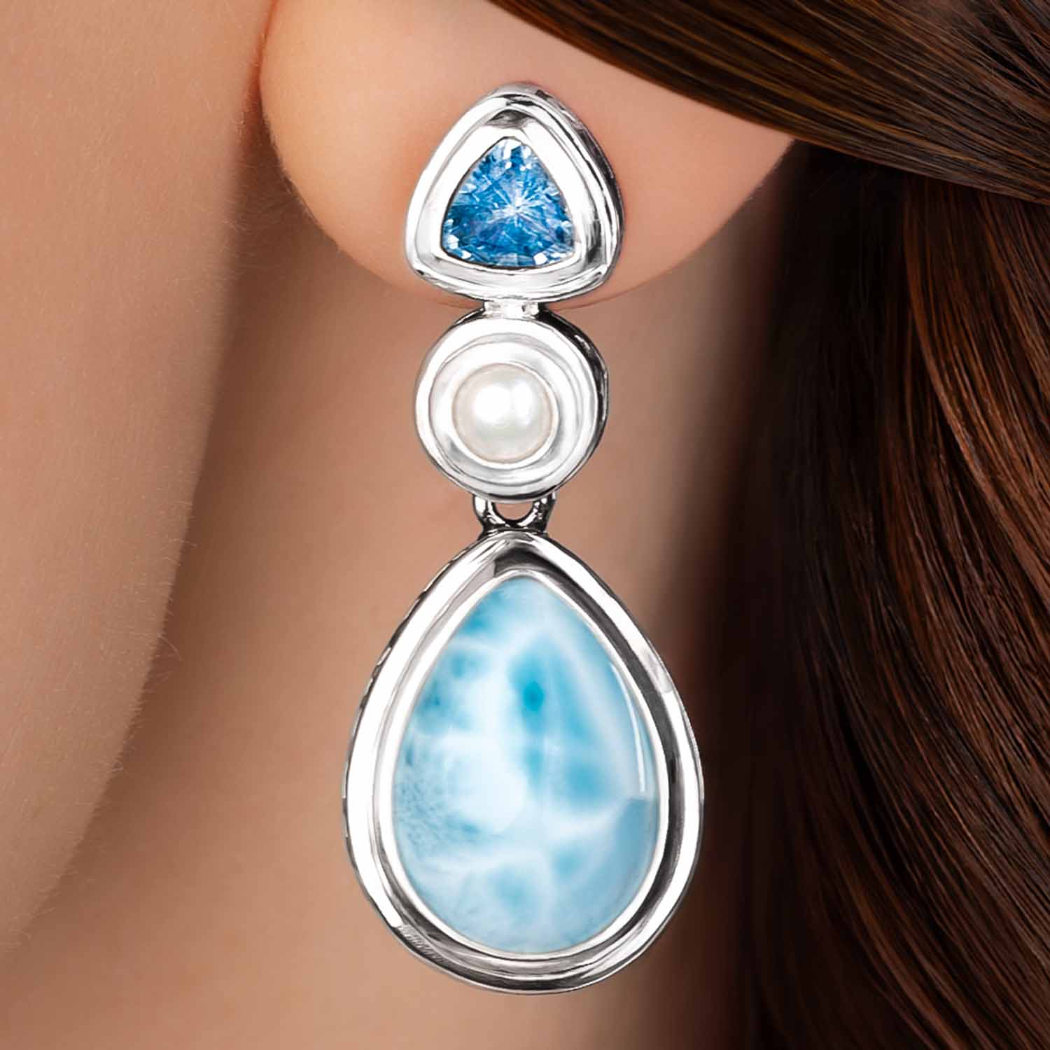 Vintage Earrings in sterling silver and larimar by marahlago