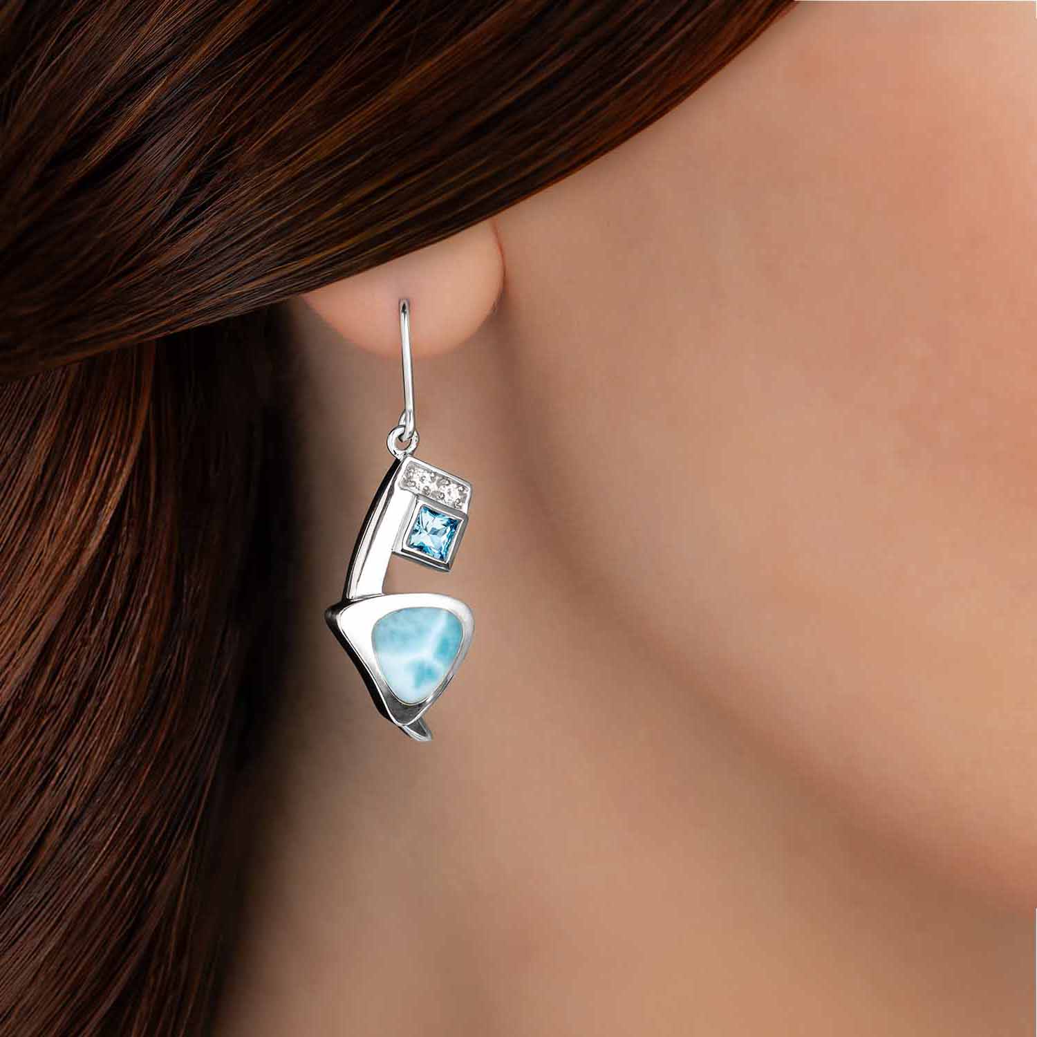 Designer Earrings with topaz and larimar  by marahlago