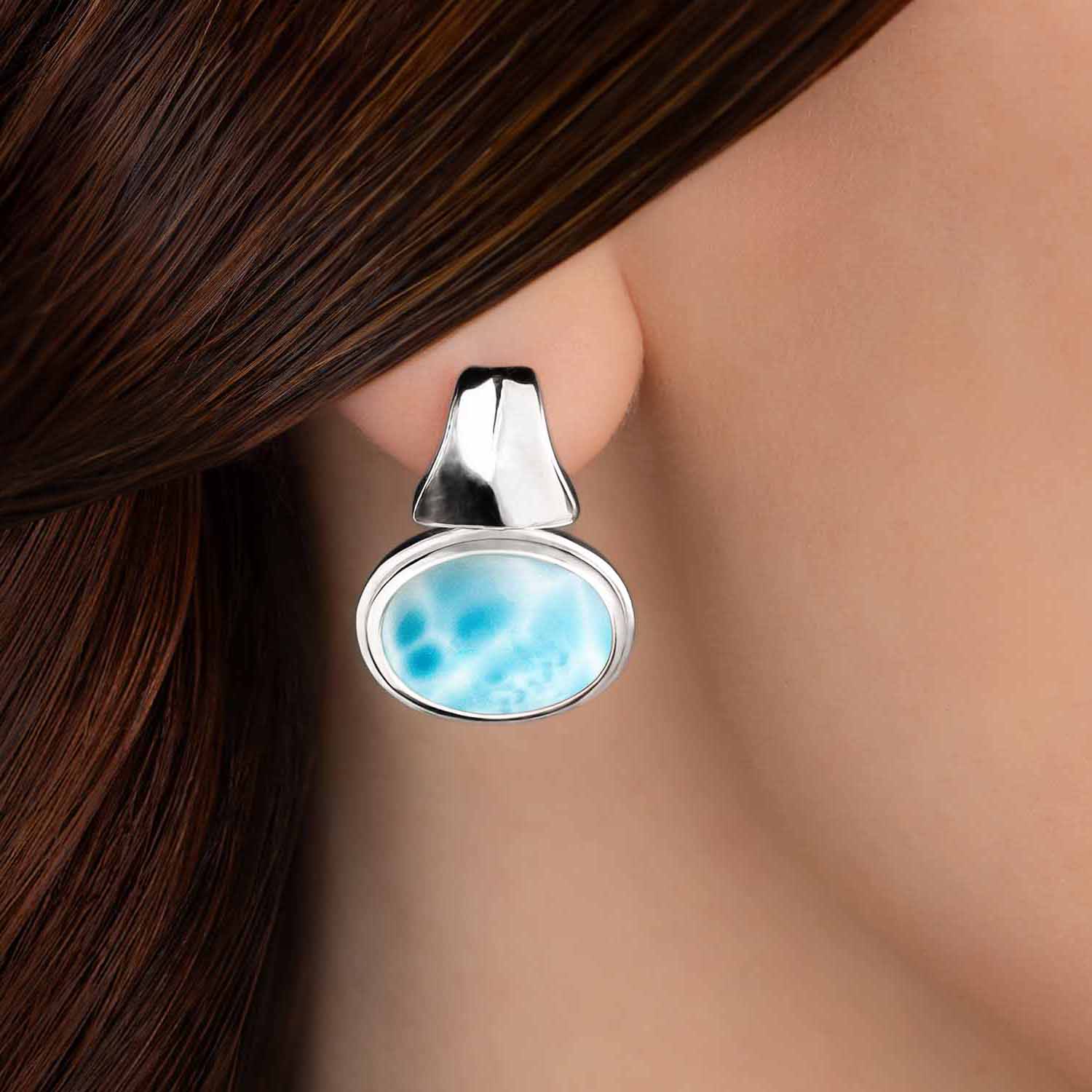 silver Stud larimar Earings Earrings