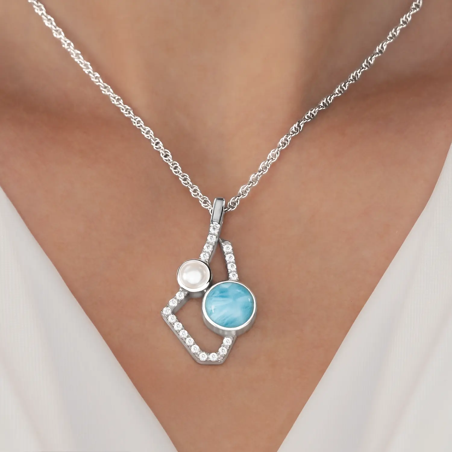 Add some Elegance to any outfit with the Serenade Larimar Pendant in silver with larimar by marahlago