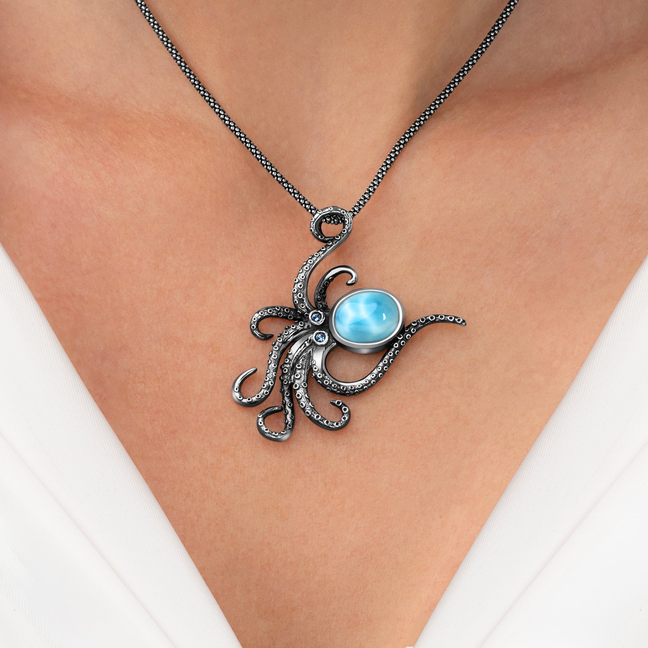Octopus Pendant in Sterling silver by Marahlago Larimar