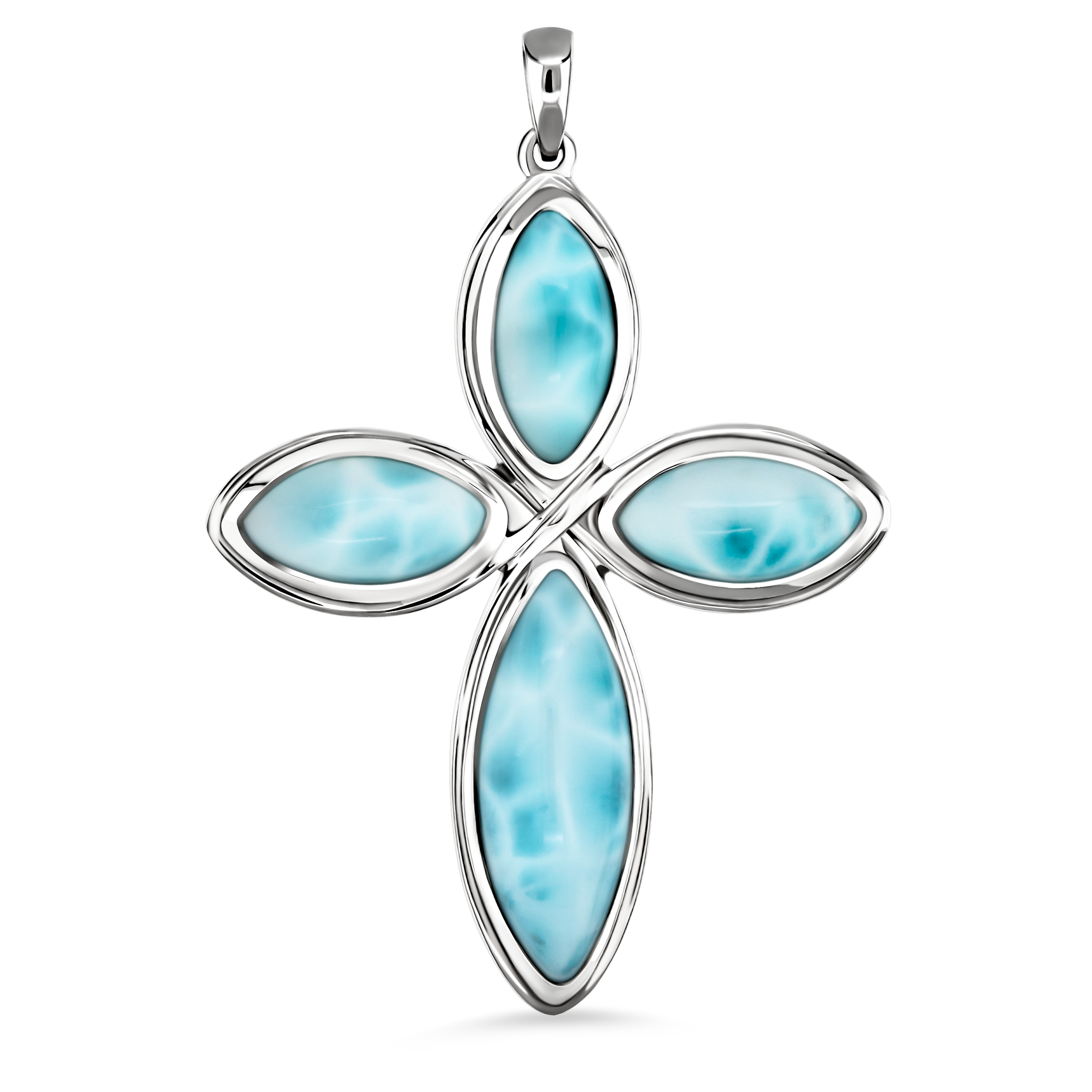 Sterling Silver Cross Necklace with Larimar | Marahlago