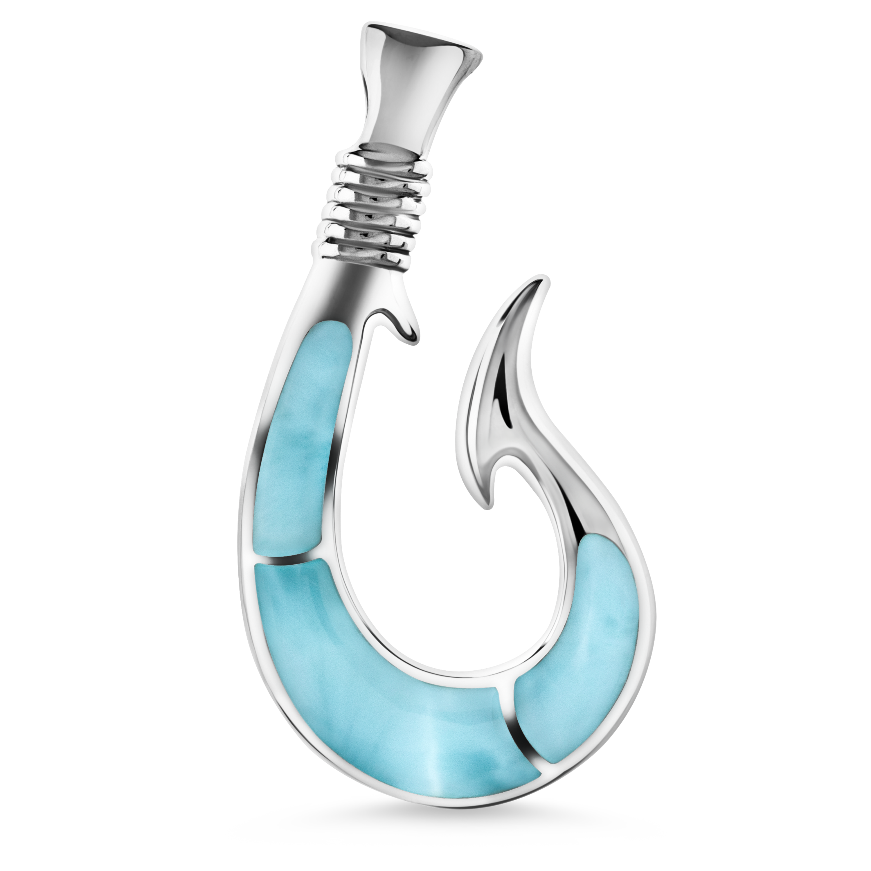 Fish Hook Necklace in sterling silver and larimar by Marahlago
