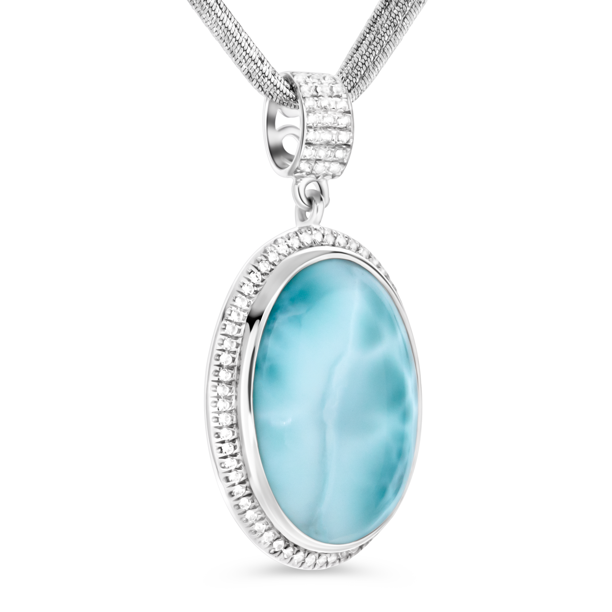 Larimar Long Oval Necklace Sterling Silver Drop Pendant