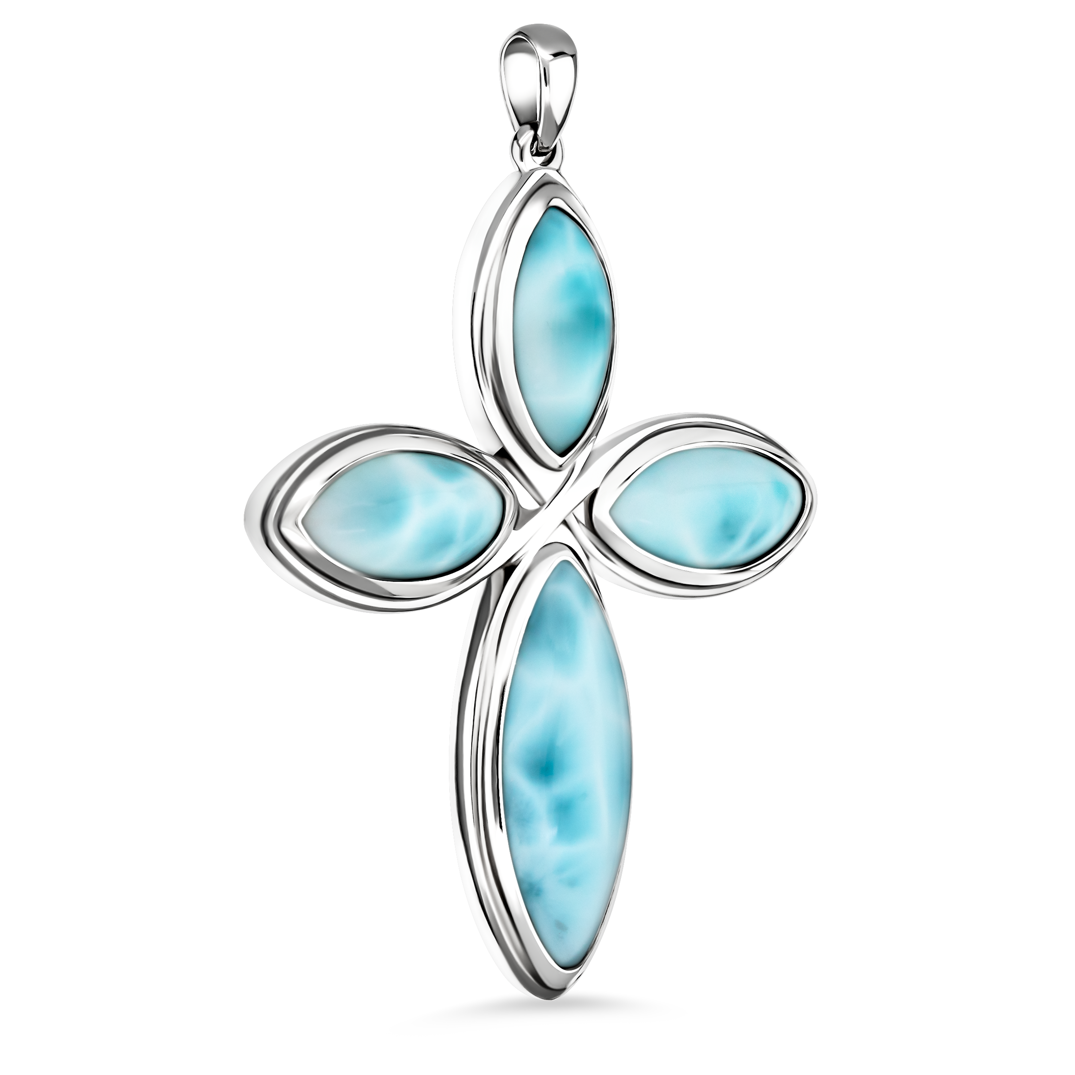 Sterling Silver Cross Necklace with Larimar | Marahlago