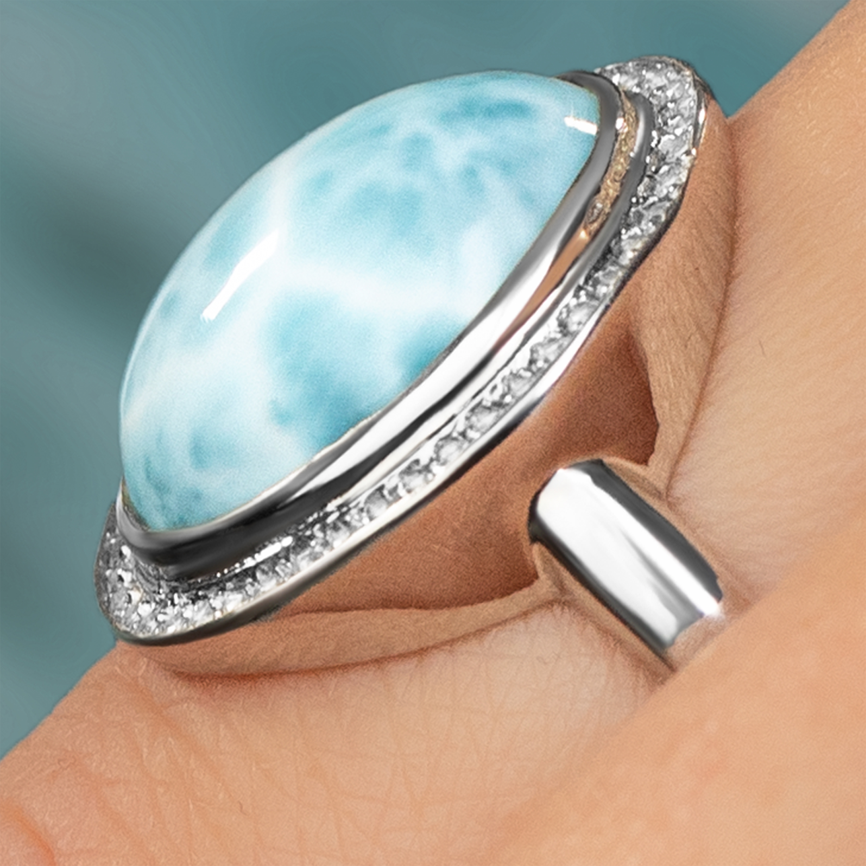 Larimar Clarity Oval Ring Sterling Silver Marahlago display picture 1
