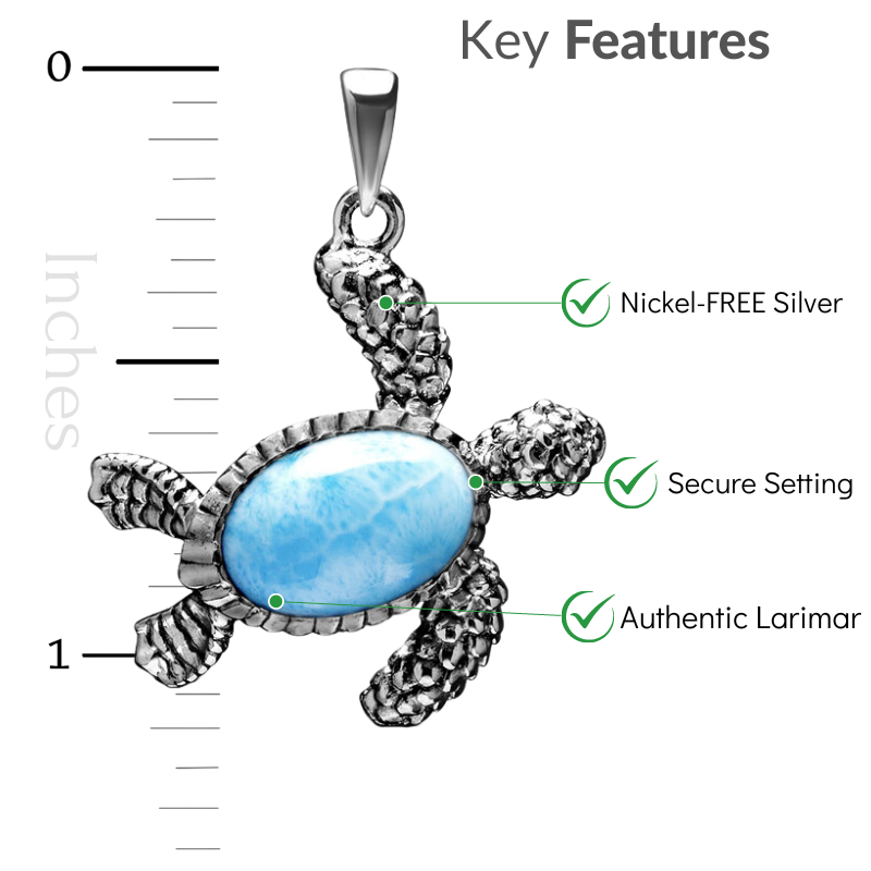Turtle Necklace in sterling silver with Larimar