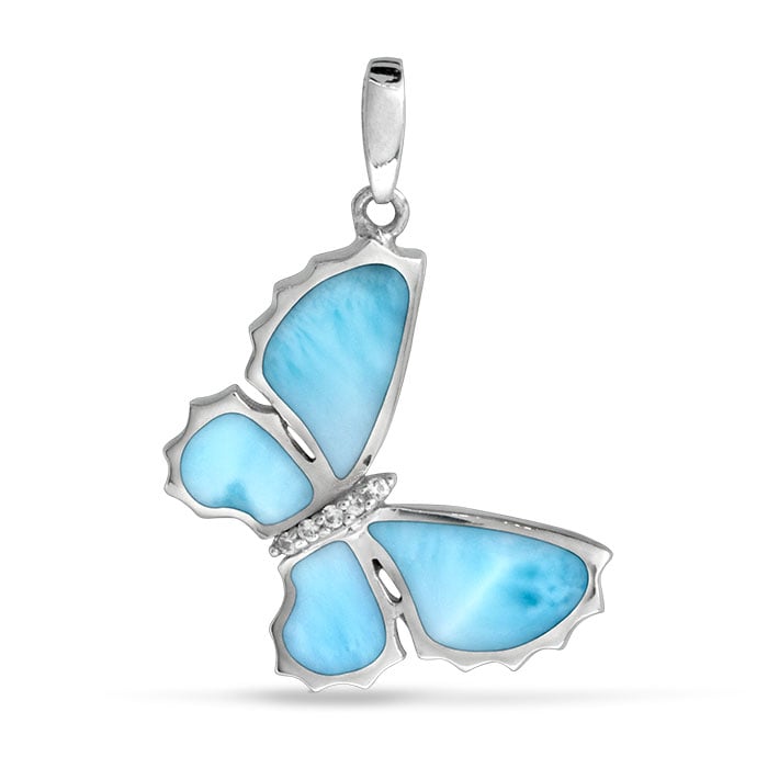 Butterfly Necklace in Silver with Larimar stone 