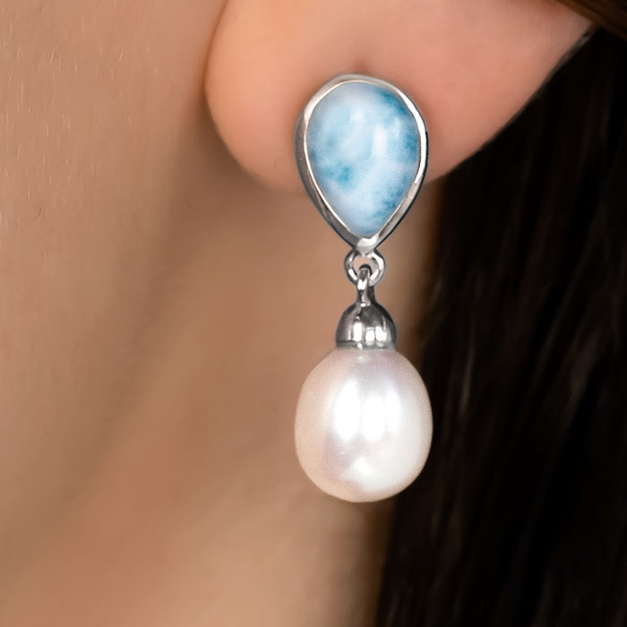 Pearl Earrings With Larimar