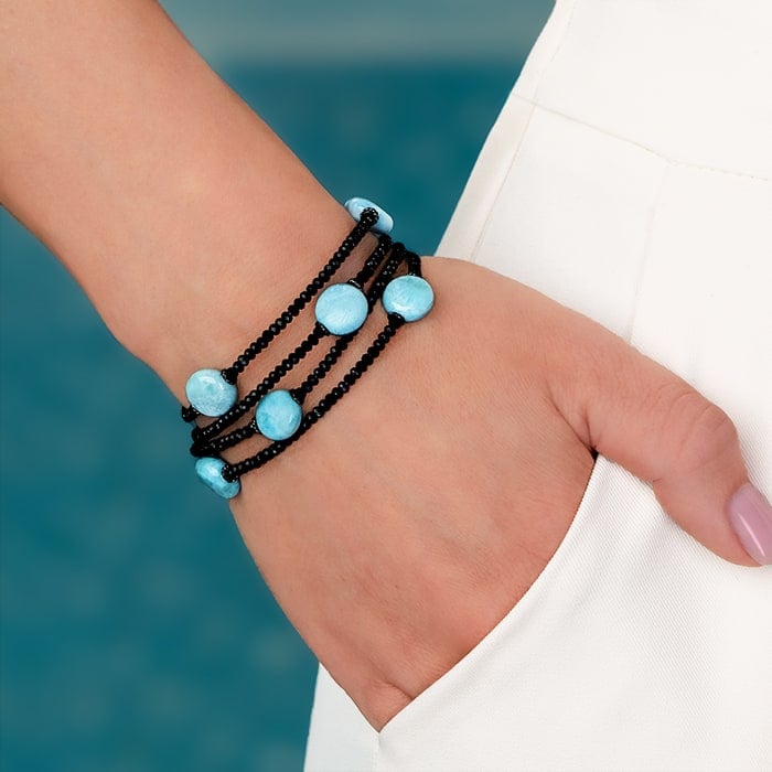 black spinel bracelet in silver and larimar by marahlago