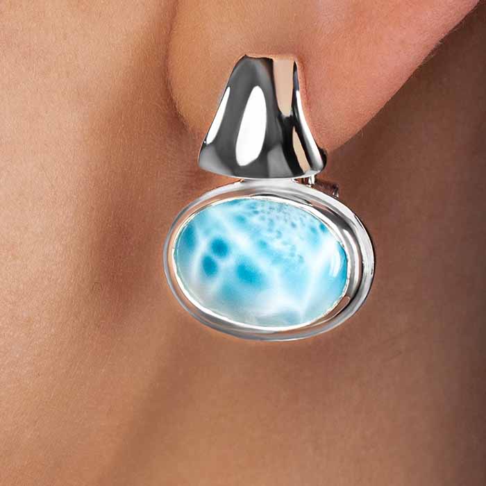 Large Stud larimar Earings Earrings in silver by marahlago