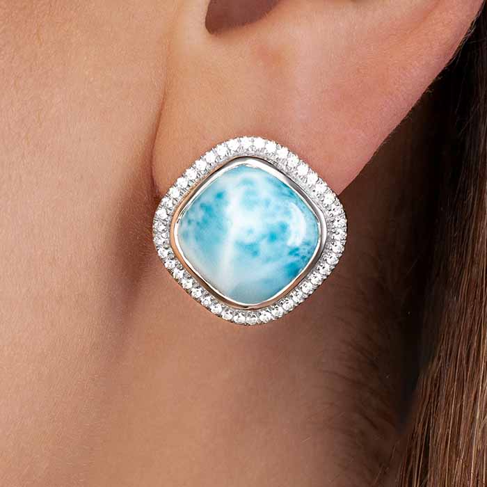 Big Stud Earrings with larimar and White Sapphire 