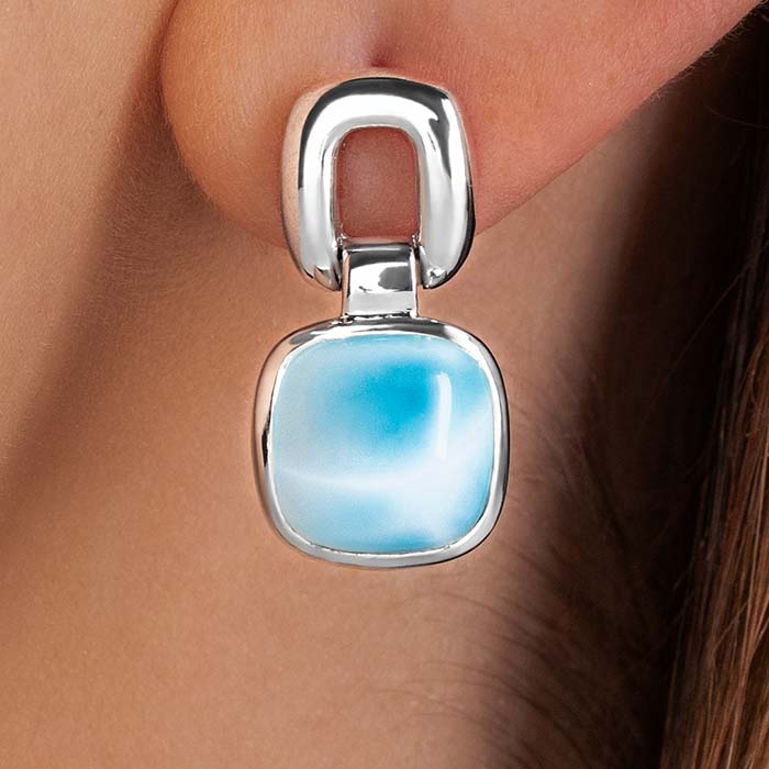 Square Earrings with silver and larimar by marahlagoSquare Earrings with silver and larimar by marahlago