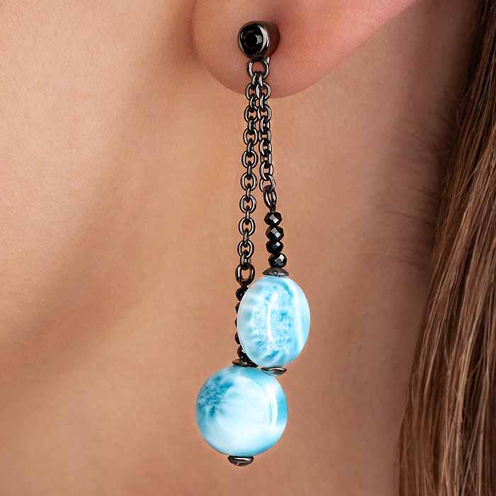 Black Spinel Earrings in sterling silver and larimar by marahlago