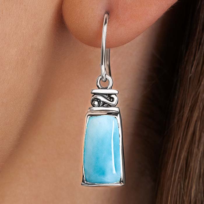 Larimar Sterling Silver Hanna Wire Earrings Marahlago Jewelry 