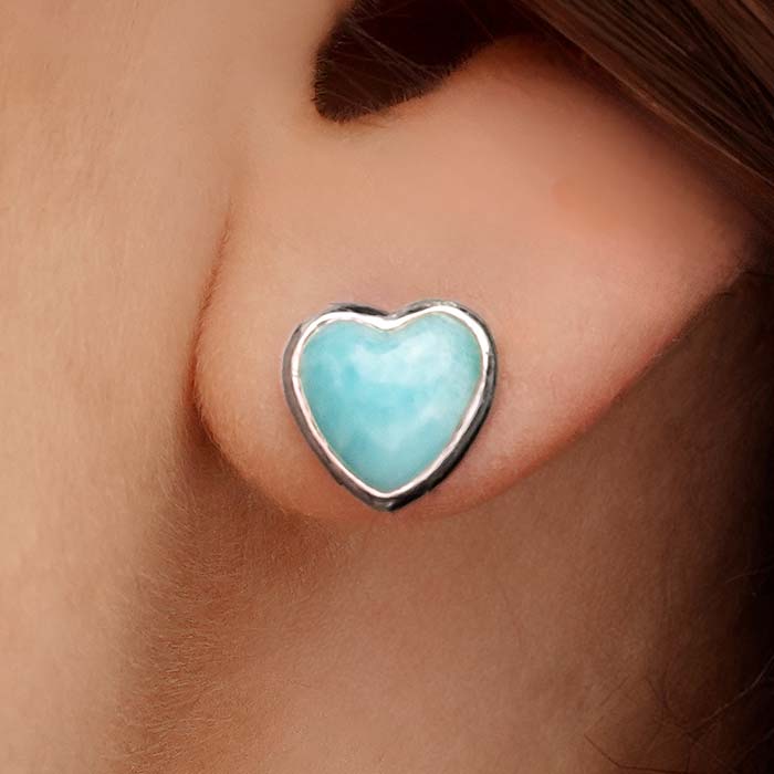 Heart Stud Earrings with Larimar