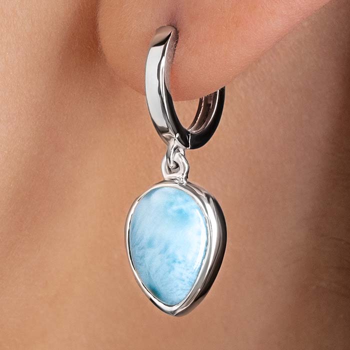 Huggie Earrings in sterling silver with larimar 