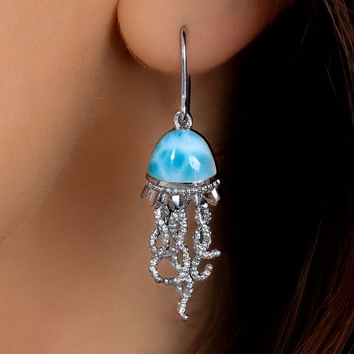 Jellyfish Earrings in sterling silver larimar