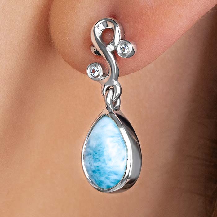 Larimar Sterling Silver Lyric Post Earrings Marahlago Jewelry pear Gemstone Blue Spinel 