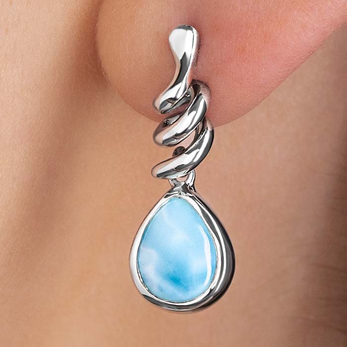 Larimar Sterling Silver Muse Post Earrings Marahlago Jewelry pear Gemstone 