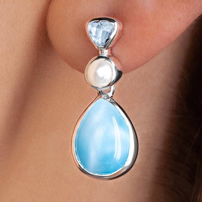 Larimar Sterling Silver Padme Earrings Marahlago Jewelry Pear Gemstone