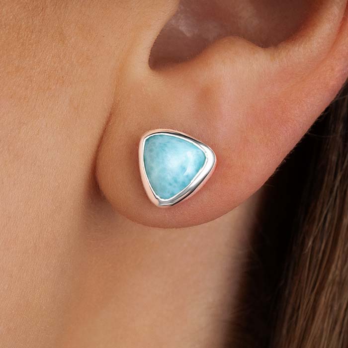 Post Earrings in sterling silver with larimar by  Marahlago 