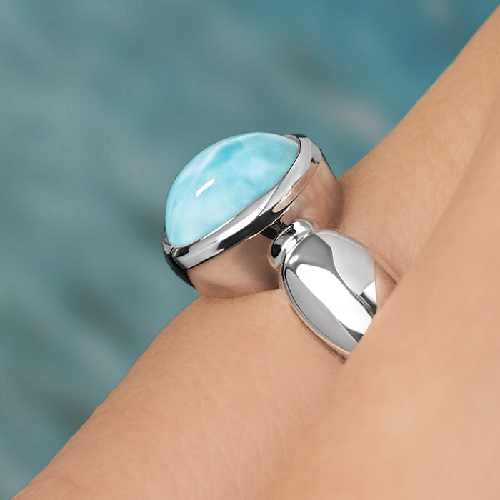 Solitaire Ring in sterling silver with larimar stones by Marahlago 