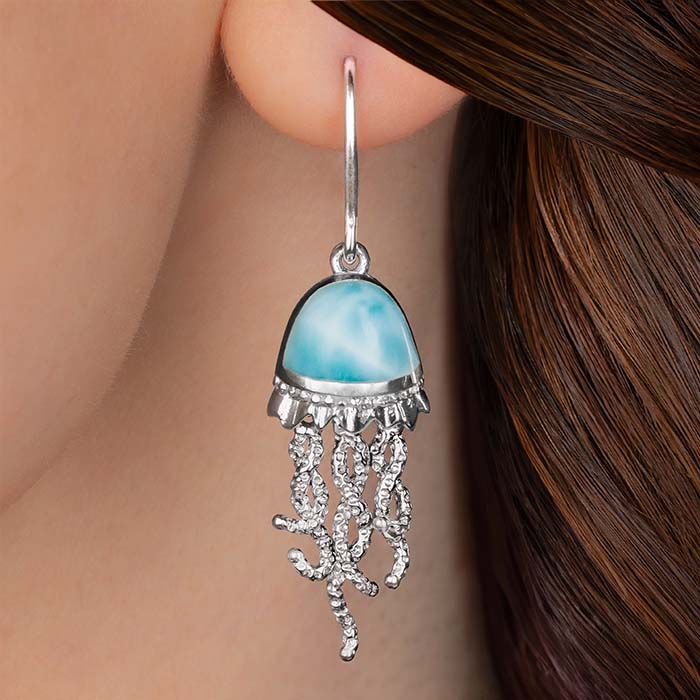 Jellyfish Earrings in sterling silver with larimar