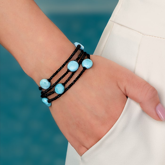 black spinel bracelet in silver and larimar by marahlago