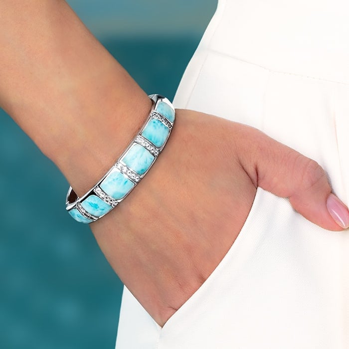 Bangle bracelet in sterling silver with larimar by marahlago